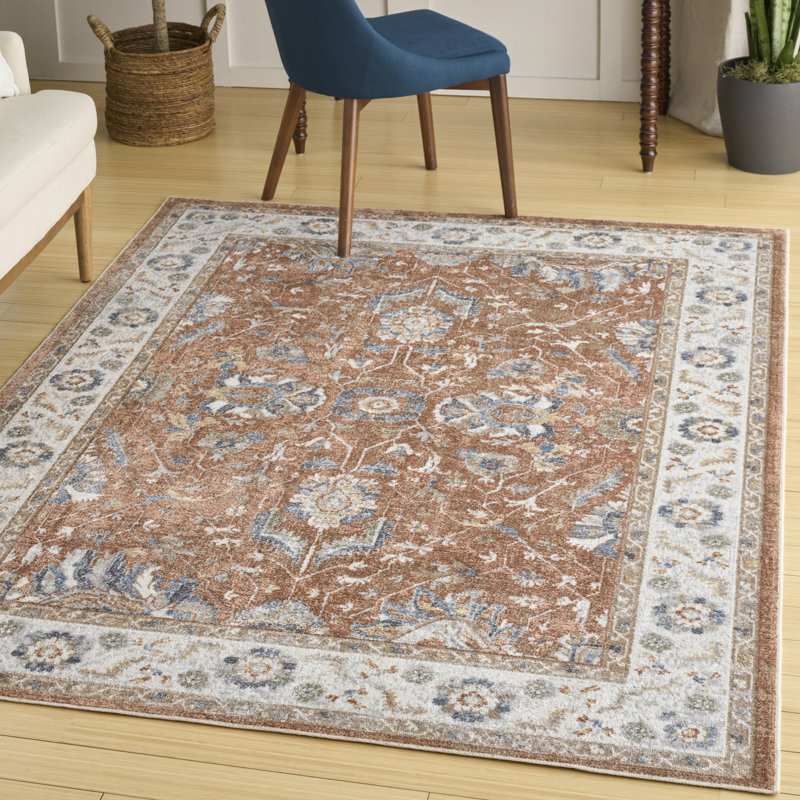 Graceanna 5'3" x 7' Rust Ivory Vintage Indoor Rug, Rectangle 5'3" x 7'