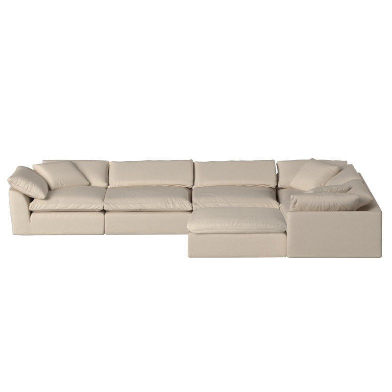Caitlynne Cloud-Inspired 176" 6 Piece Oversized Deep Lounge Slipcovered Modular Corner Sectional with Ottoman | Performance Fabric Washable Water-Resistant Stain-Proof | Deep-Seating Down-Filled Couch | Plush Cushions, Modern Design 