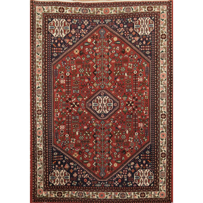 Tapis rouge en laine noué à la main à motif tribal pour vestibule 4 pi x 5 pi