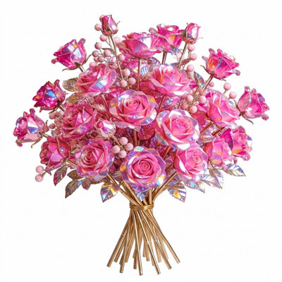 15Pcs Artificial Floral Picks Set, 5Pcs Iridescent Crystal Rose Stems & 10Pcs Red Berry Picks for Vase Wedding Holiday Home Decor