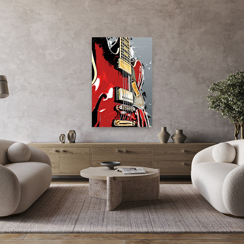 Art mural abstrait rouge vibrant électrique, 48" H x 32" W