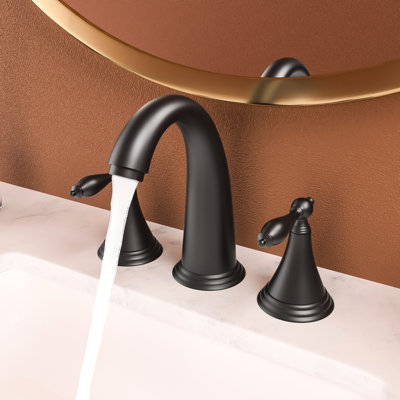 Exquisite Matte Black Sink Faucet - 2 Handle Widespread 3 Hole With Pop Up Drain Bathroom Piece Hole, Drain, Water Lines