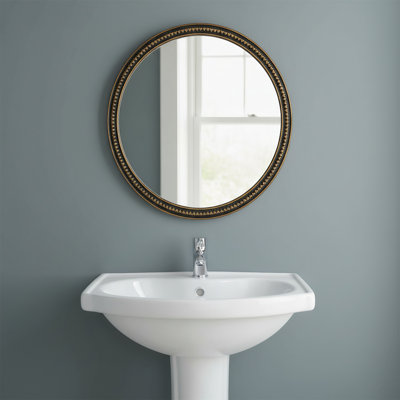 Vintage Gold Beaded-trimmed Round Decorative Wall Mirror, Suitable For Living Rooms, Bedrooms, And Bathrooms.