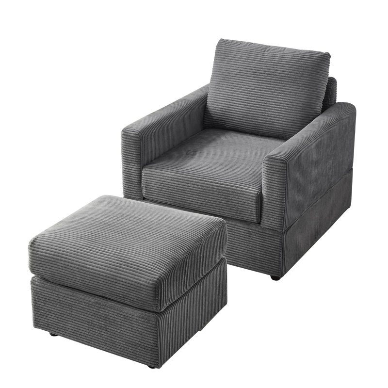 Méridienne moderne en velours côtelé moderne, canapé confortable, fauteuil d'appoint rembourré avec repose-pieds pour le salon