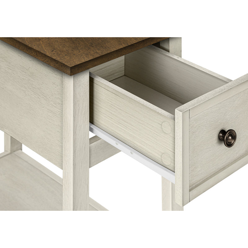 Table d'appoint, Dessus en noyer / base blanche
