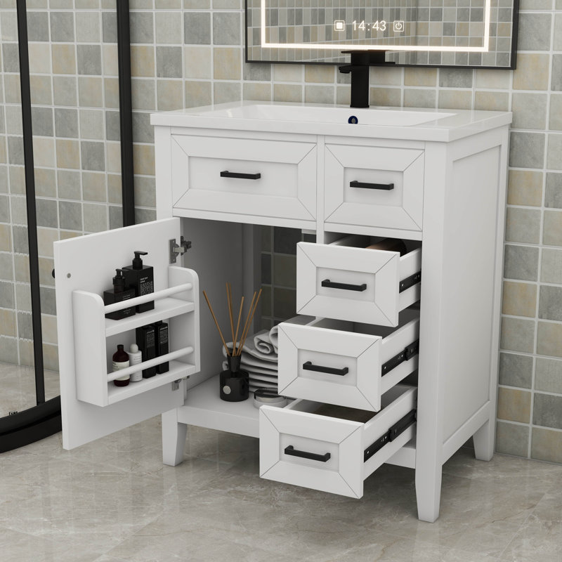 Meuble-lavabo élégant de 30 po sans lavabo avec tiroirs, Blanc
