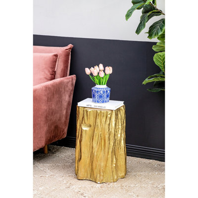 13.5X13x20" Magnesium Golden Tree Trunk Stool In Antique Gold, And Versatile, Blends Well With Living Room, Office, Bedroom Adds A Cozy Vibe To