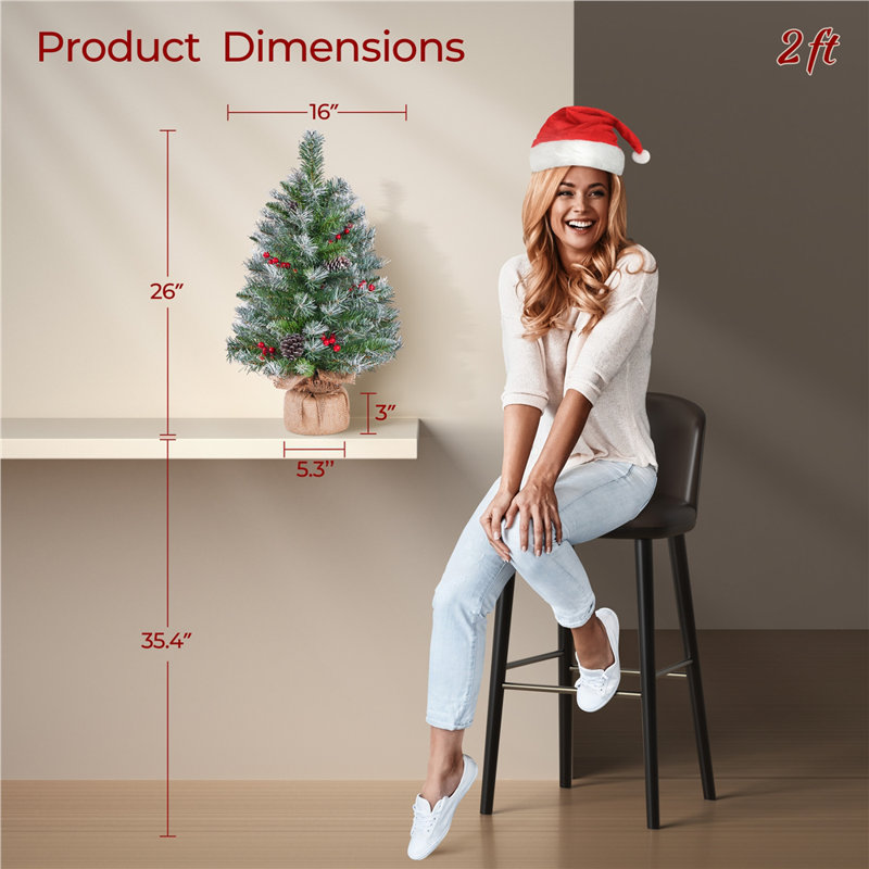 Arbres de Noël givrés avec pommes de pin et baies, H 26 po x l 16 po x P 16 po