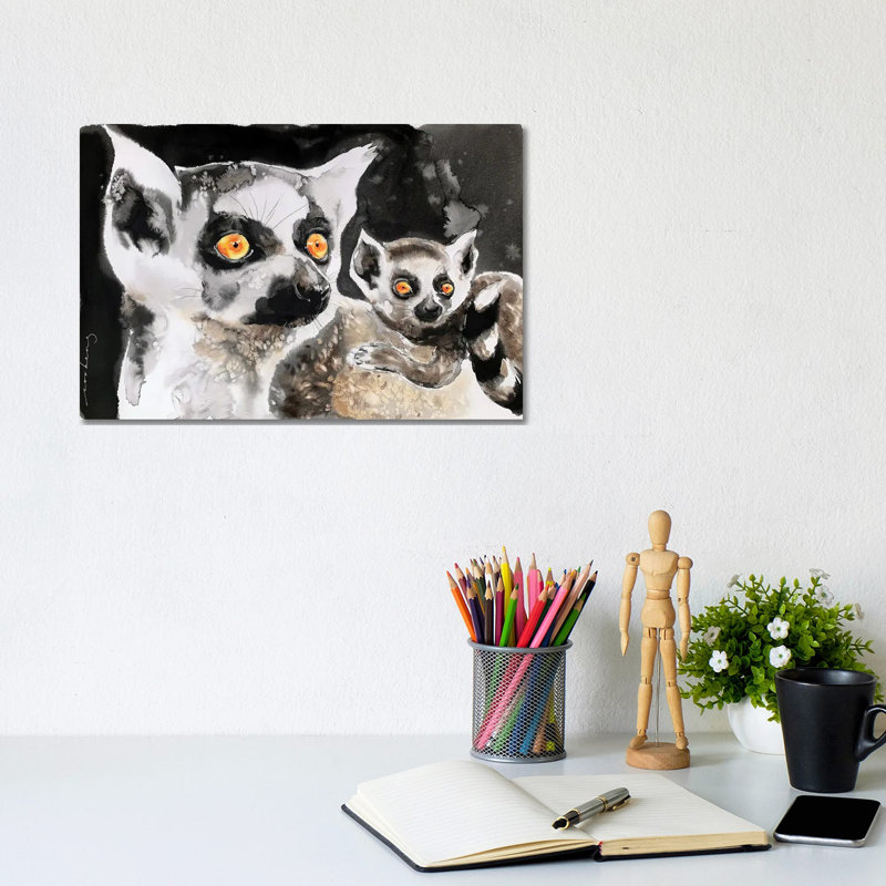 Lemur And Pup - Wrapped Canvas Painting, 20.32 cm H x 30.48 cm W