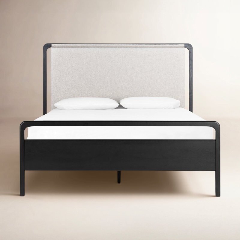 Karsten Upholstered Platform Bed, King, Knoll Sand/Ebony Oak Veneer
