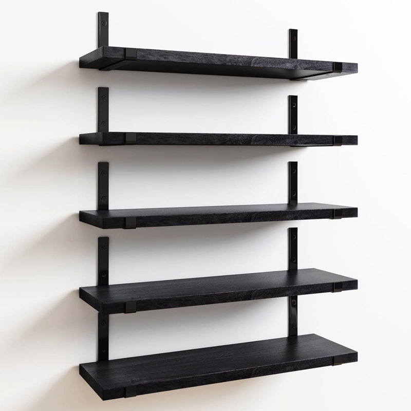 Riek 5 Piece Floating Shelf, 15.7" H x 4.7" W x 0.6" D, White Wood