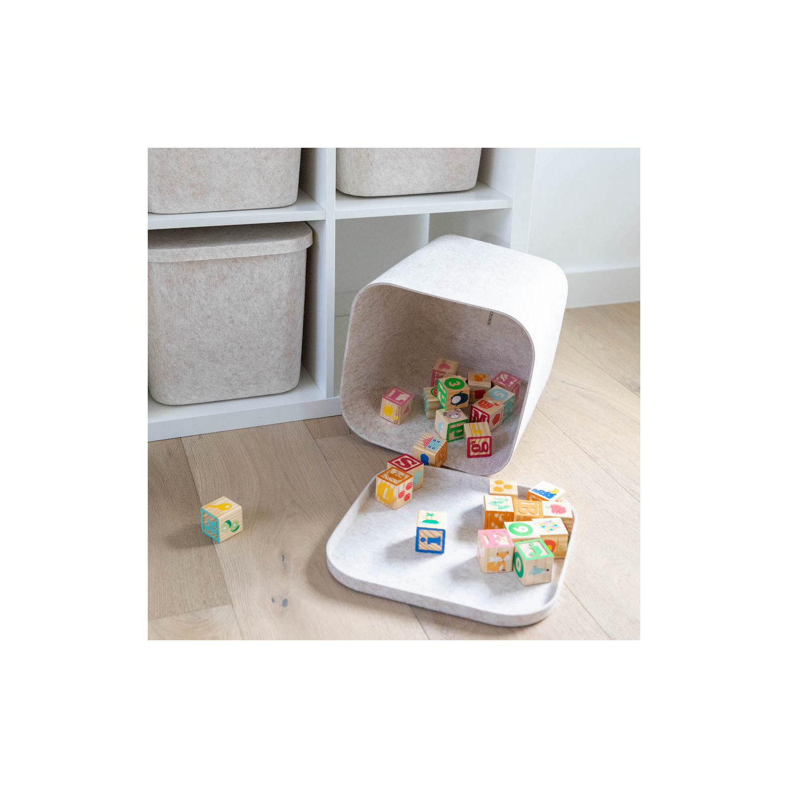 Sculpted Felt Storage Bin with Lid, Stone