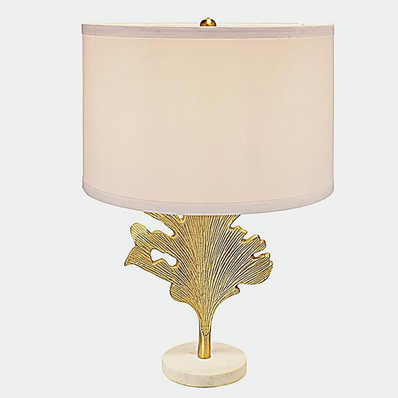 Lampe de table D13x22,2 "or et blanc avec motif de feuille (assemblage de l'abat-jour requis)