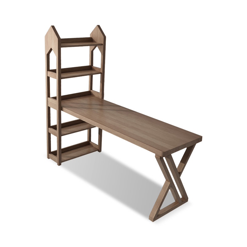 Bureau d'écriture entièrement en bois avec bibliothèque, H 64,96 po x l 70,87 po x P 26,18 po