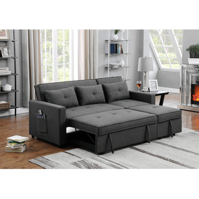 Canapé modulaire convertible 79,75 po en lin gris foncé avec poche latérale