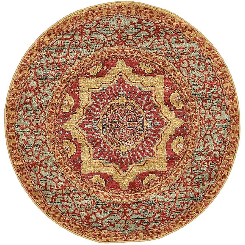 Tapis oriental rouge Ophelia, Rond 3 pi 3 po