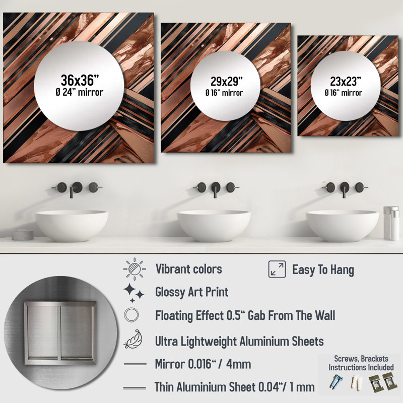Margaretha - Miroir décoratif carré en marbre abstrait pour chambre à coucher, 29 po x 29 po