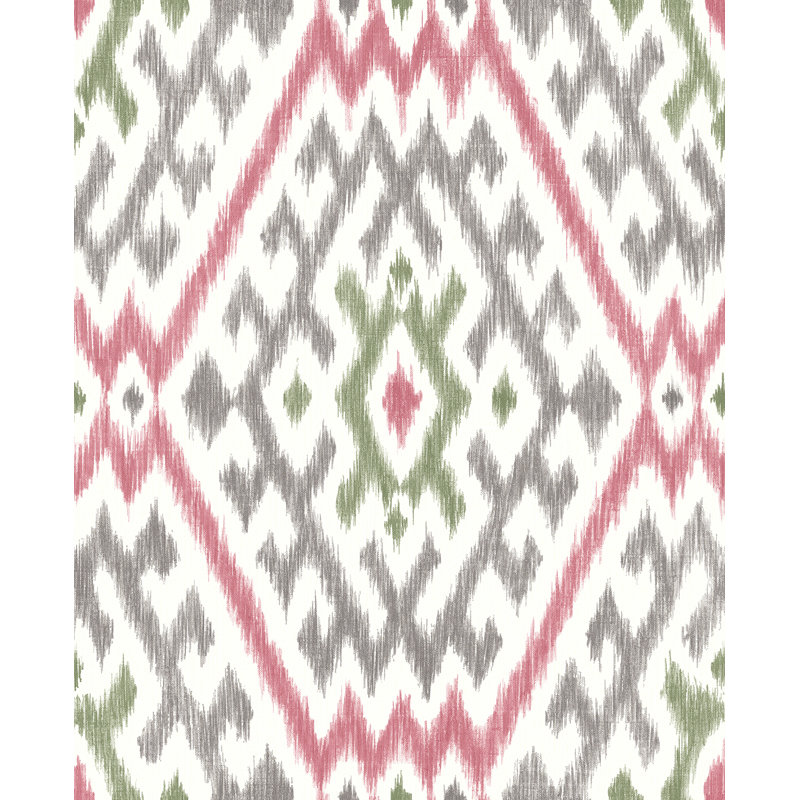 Solola Chartreuse Ikat Wallpaper, Pink