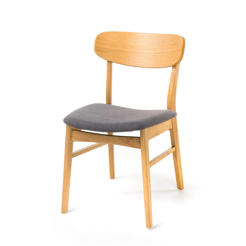 Set of 2 Dark Gray Upholstered Oak Dining Chairs