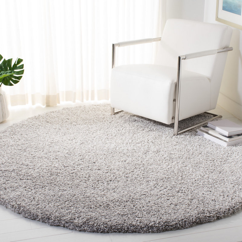 Tapis de couleur unie à poils longs Mirabal Royal, Rond 6 pi 7 po