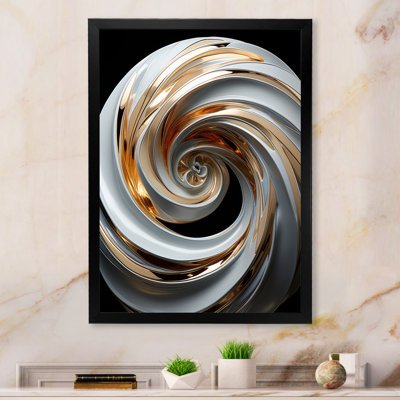 «White and Gold Spiraling Abstraction», art mural abstrait en spirale