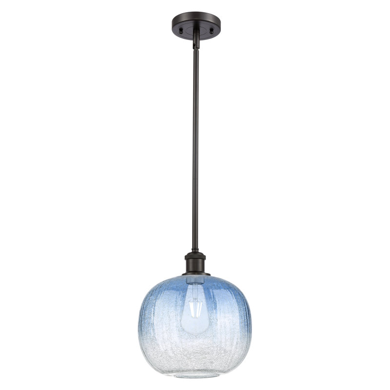 Mini luminaire suspendu à tige 1 lumière 11 "Ballha - sphère Brookhaven, Bleu saphir, Bronze frotté à l'huile