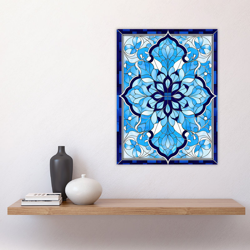 Wall Art Print Islamic Vegetal Pattern Blue and Stained Glass Inspired Geometric Floral Design Poster