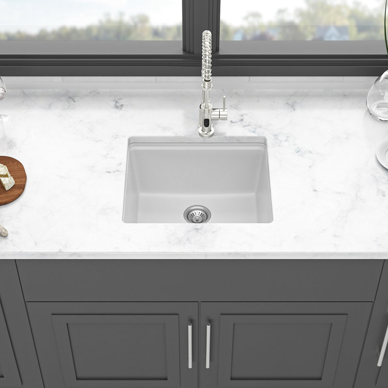 White 21X18" Granite Composite Quartz Workstation Sink For Kitchen, Undermount Style, Smooth And , Dirt - , Quiet Use, Package With Rack, Strainers, Grid, Board Installation Guide Kitchen Sink, High