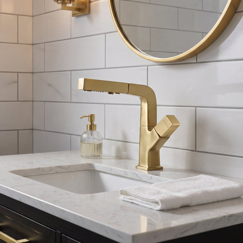  Robinet de lavabo de salle de bain à une main et trou unique avec ensemble de bonde optionnel, Or brossé