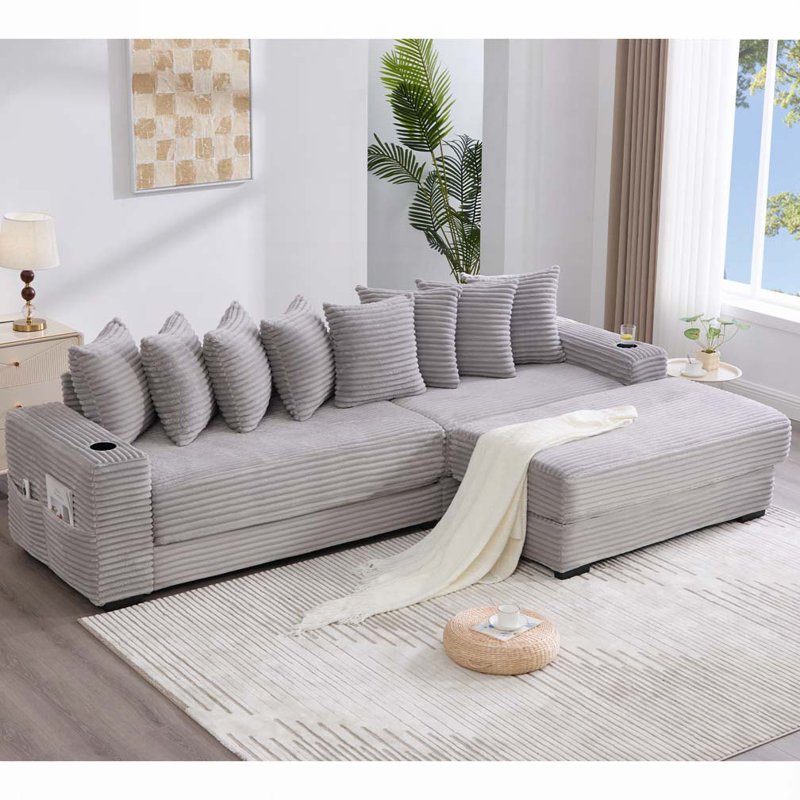 Canapé modulaire en velours côtelé, Gris clair