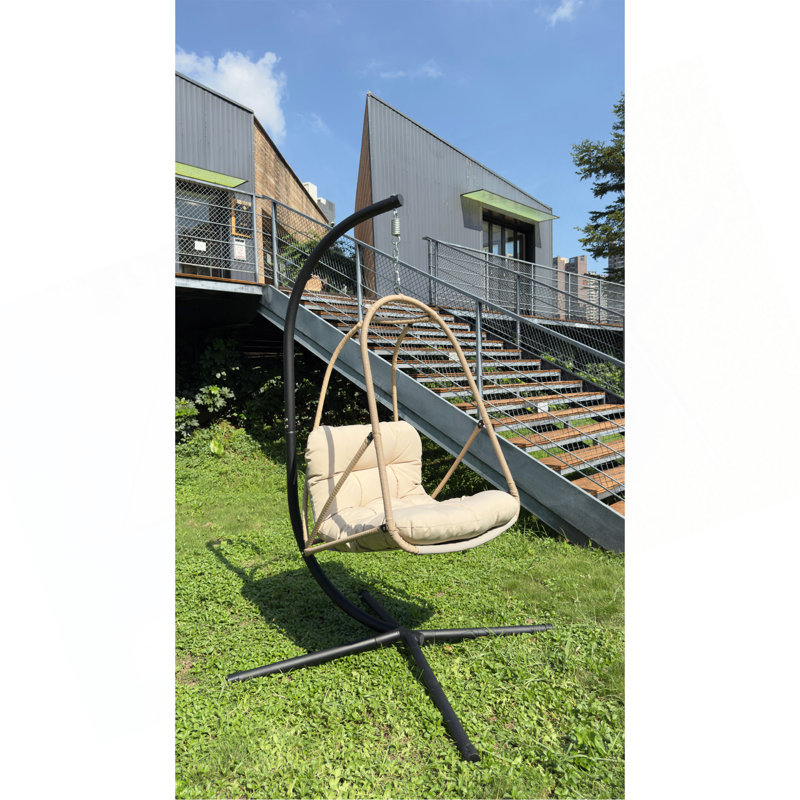 Fauteuil à œufs pivotant avec support Fauteuil suspendu en osier de rotin pour l'intérieur et l'extérieur avec support de type C, avec coussin et oreiller