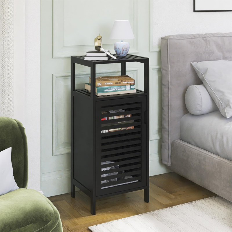 Amaal Bamboo Freestanding Linen Cabinet, Black