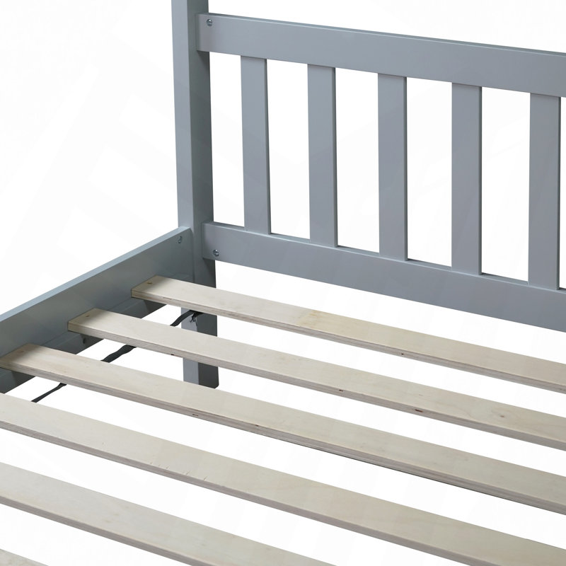 Lit simple avec tête et pied de lit, lit simple en bois d'hévéa avec cadre de maison