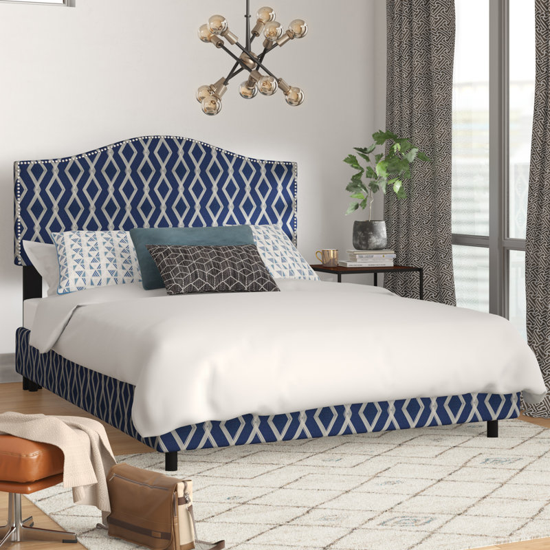 Lit tapissier standard à profil bas Perras, Très grand, Crossweave Blue