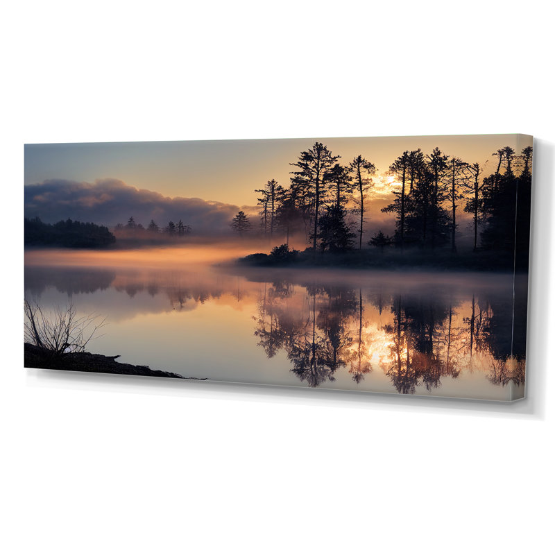 Calila Morning Fog Over The Lake Sunset I - impressions sur toile, Toile tendue, H 28 po x l 60 po x P 1,5 po