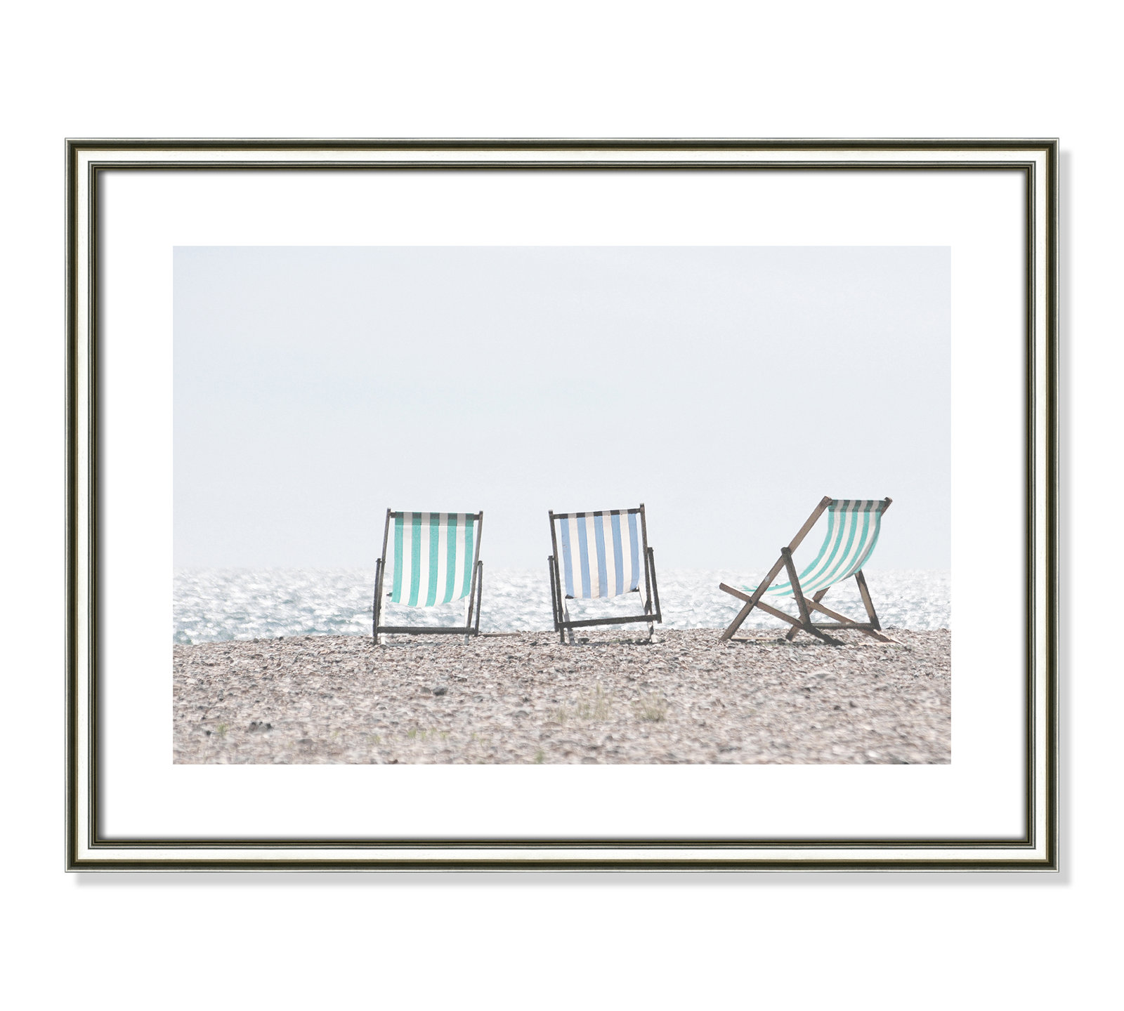 Adriatica "Beach Chairs" Print, 16" H x 19" W x 0.875" D, Silver Framed Paper