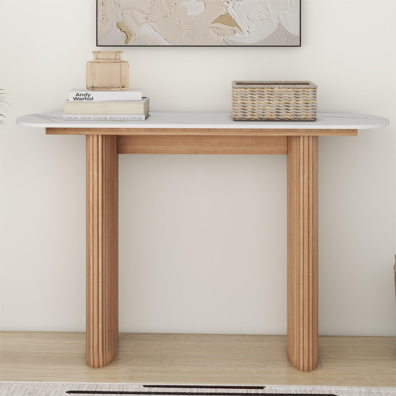 Serwon 47" Marble Console Table, White, Natural