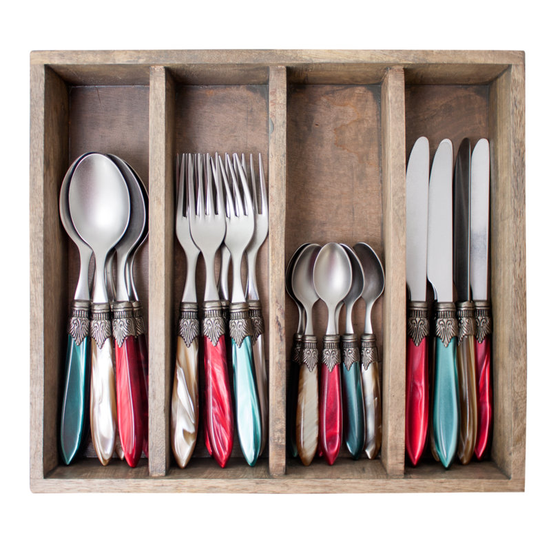 Alenka 24 Piece Cutlery Set, Service for 6, Burundy Red/Green/Beige