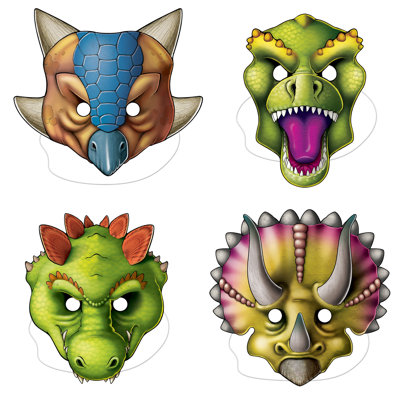 Masques de dinosaures - paquet de 12
