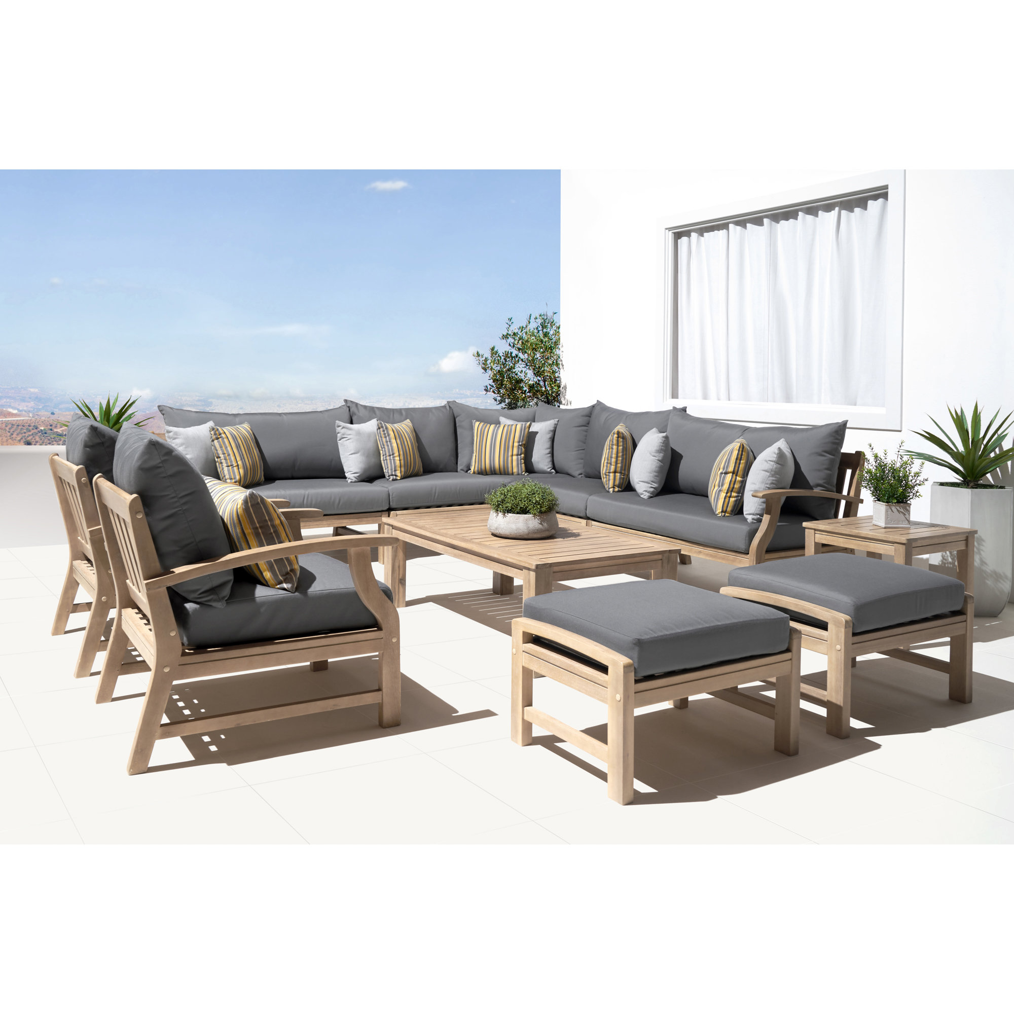 Paulet 11 Piece Seating Group with Cushions, Charcoal Gray