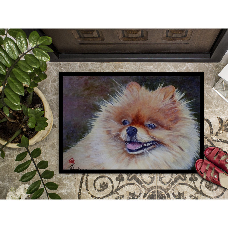 Tapis de porte d'extérieur antidérapant Pomeranian Head, Rectangle 2 pi x 3 pi