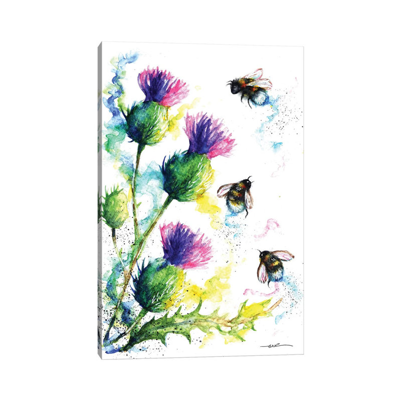 Bees And Thistles - Painting on Canvas, Wrapped Canvas, 66.04cm H x 45.72cm W x 3.81cm D