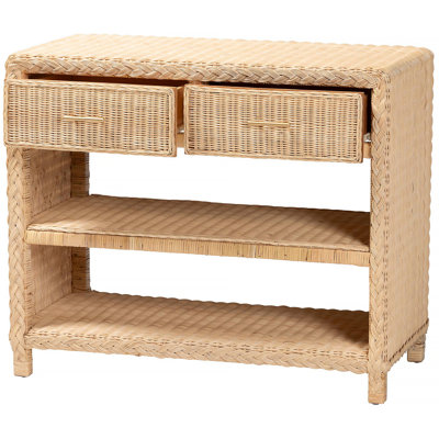 Console tressée en rotin naturel avec tiroirs et tablettes - Armoire de rangement de style bord de mer pour vestibule, salon ou chambre à coucher, 35 po