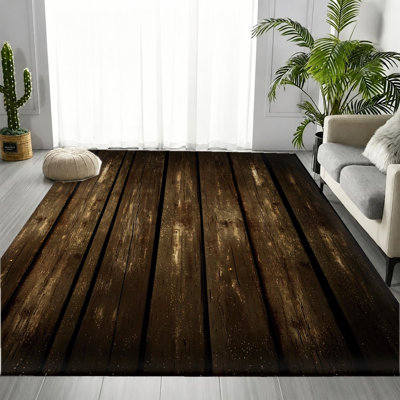 Realistic Textured Wood Plank Area Rug, Retro Vintage Timber Grain Pattern, Soft Durable, Machine Washable Non-Slip Floor Carpet, Stylish Vintage Indoor Home Decor for Living Room, Bedroom, Hallway, Kitchen, Balcony, Apartment