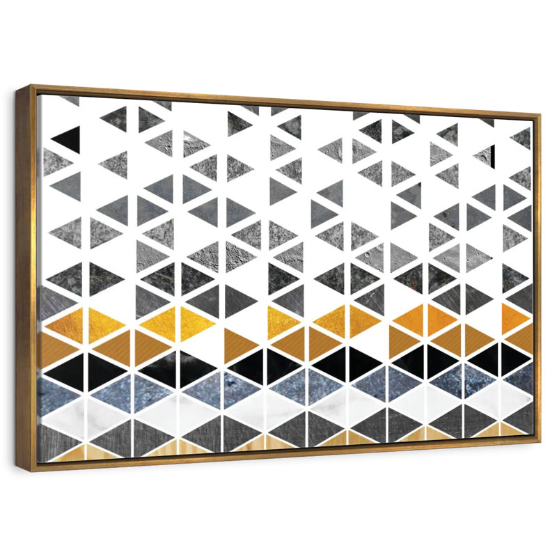 Triangle Geometric Patterns, 19" X 13", Floating Frame Gold