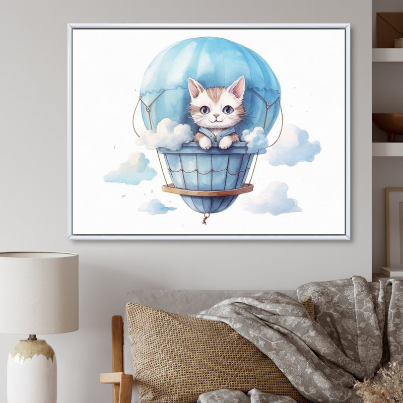 «Nursery Kitten Cuddles I», reproduction sur toile, H 34 po x l 44 po x P 1,5 po, Cadre flottant blanc