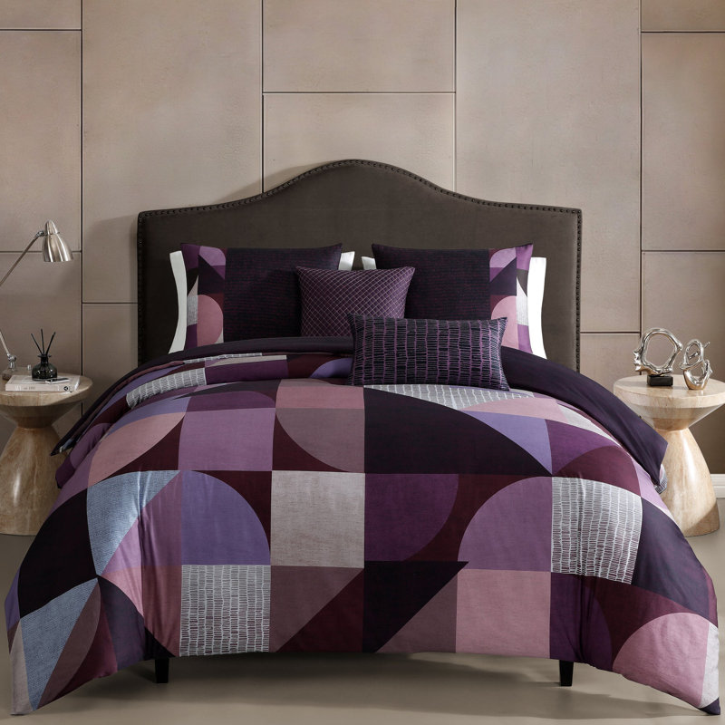 Ensemble d'édredon réversible 100% satin de coton Bebejan Orchid Matrix, Grand lit