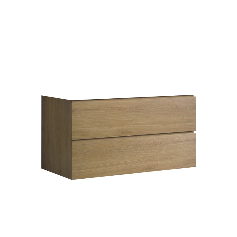Meuble-lavabo mural en chêne naturel sans lavabo, design élégant et compact pour salle de bain.