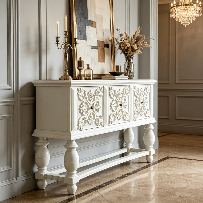 Armoire d'entrée en bois massif American Country, Blanc