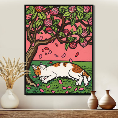 Cat Sleeping Under Cherry Blossom Tree - Cat Wall Art Living Room